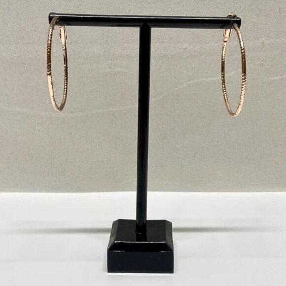 Hoop Earrings Round Elegant Detailed Rose Gold Tone 1 1/2" Fashion Jewelry EUC - Picture 6 of 6